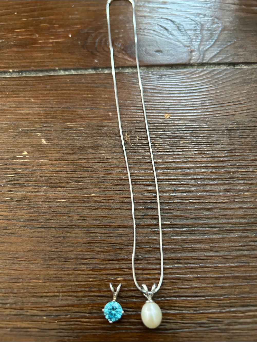 Sterling Silver Pearl Pendant Necklace with additional Blue Crystal Charm